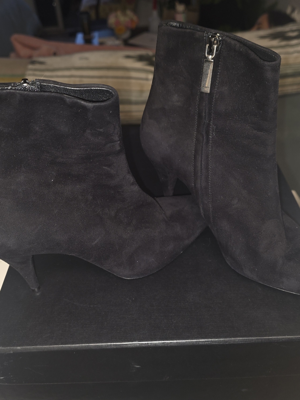 Saint Laurent Black Suede Pointed Toe Ankle Booties with Kitten Heel - Picture 5 of 9